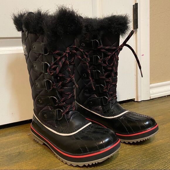 Sorel Tolfino Black Quilted Pink Faux Fur Waterproof Snow Winter Tall Boot 6 - Picture 3 of 14